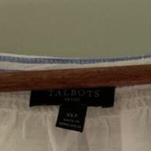 Talbots XLP smocked neck linen striped blouse